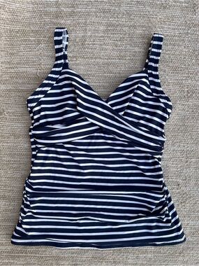 Lands End Nautical Navy White Stripe Sweetheart Wrap Underwire Tankini Top 8